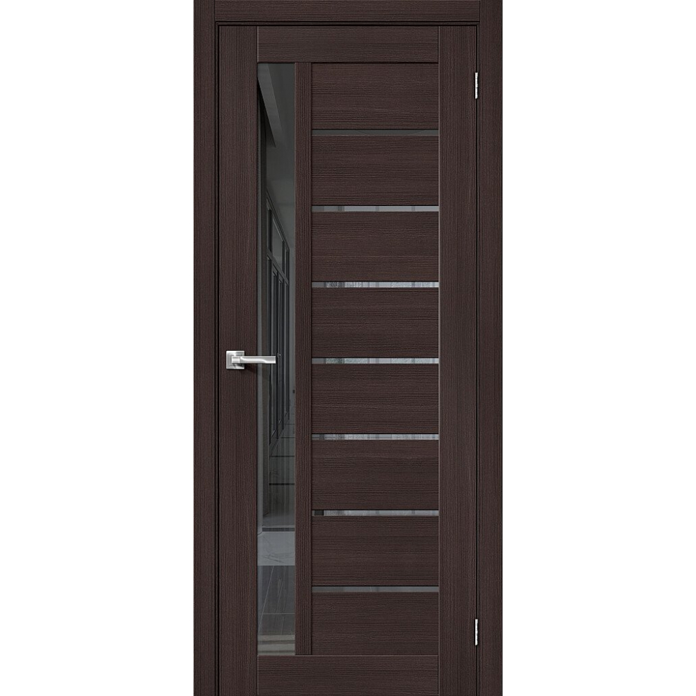 Межкомнатная дверь экошпон Браво-27 Wenge Melinga со стеклом Mirox Grey