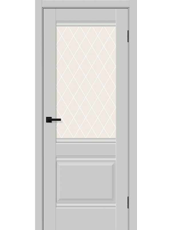 Межкомнатная дверь ПЭТ Прима-3 Grey Silk со стеклом White Сrystal