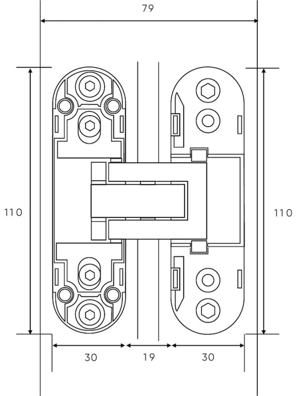 Петля скрытая с 3D регулировкой ARCHIE 110x30 мм матовый хром